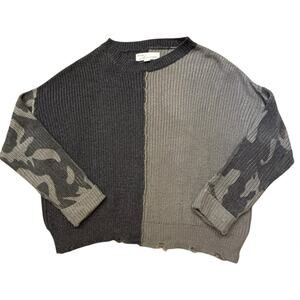 Vintage Havana Gray Color Block Chunky Knit Camo Sleeve Sweater Women's Medium